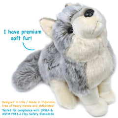 TigerHart Wolcott wolf plush size and dimensions for cozy display or travel