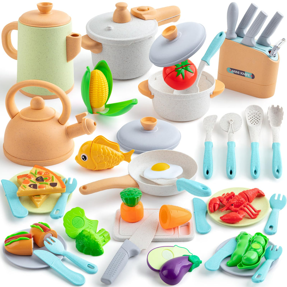 TIKJOYFUL kids play kitchen set with pots and pans for imaginative cooking play