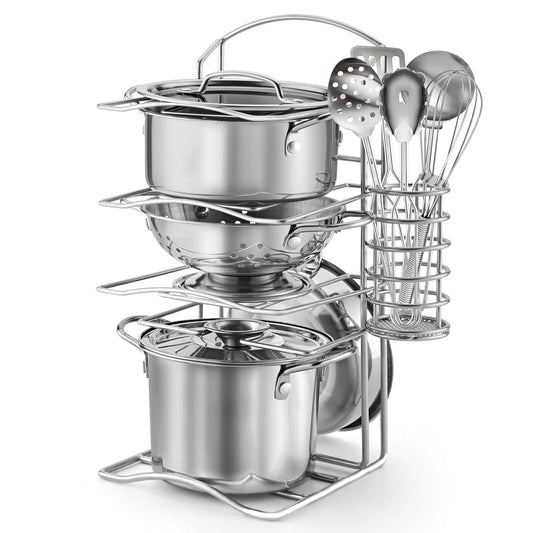 TikOnsYol 12Pcs pots-and-rack set for imaginative play and organization.