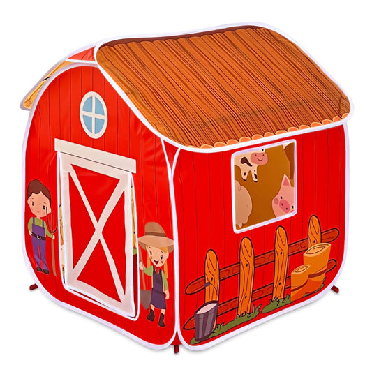 TikOnsYol kids play tent front view with pop-up barn for quick setup.