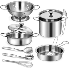 TikOnsYol stainless steel cookware with rack, durable and easy to clean for playtime.
