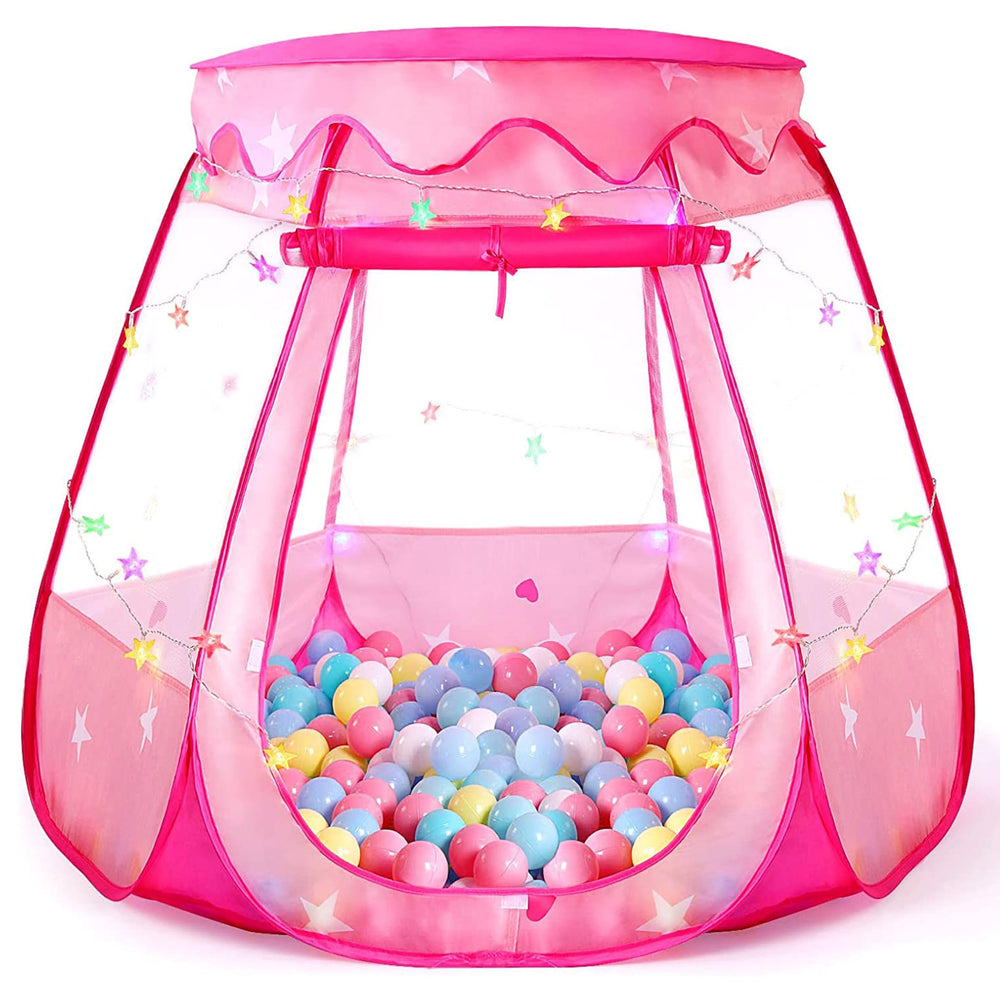 TIKTENT Pop Up Princess Tent with colorful star lights creates a cozy play space for toddlers at home
