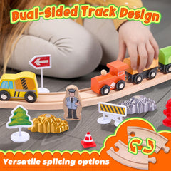 TikTiles construction-site play scene with train tracks and crane