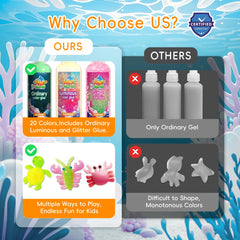 Timetome glow gels illuminate toys for night-time play.
