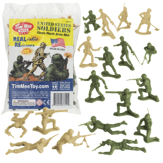 TimMee plastic army men in OD green and tan, 48pc collection for imaginative play.