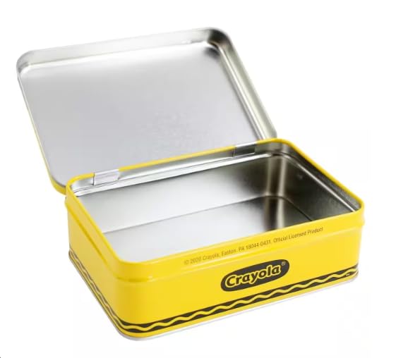 The Tin Box Crayola storage side profile showing compact design.