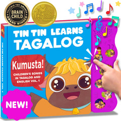 Tin Tin Learns Tagalog cover: durable bilingual book for babies and toddlers.