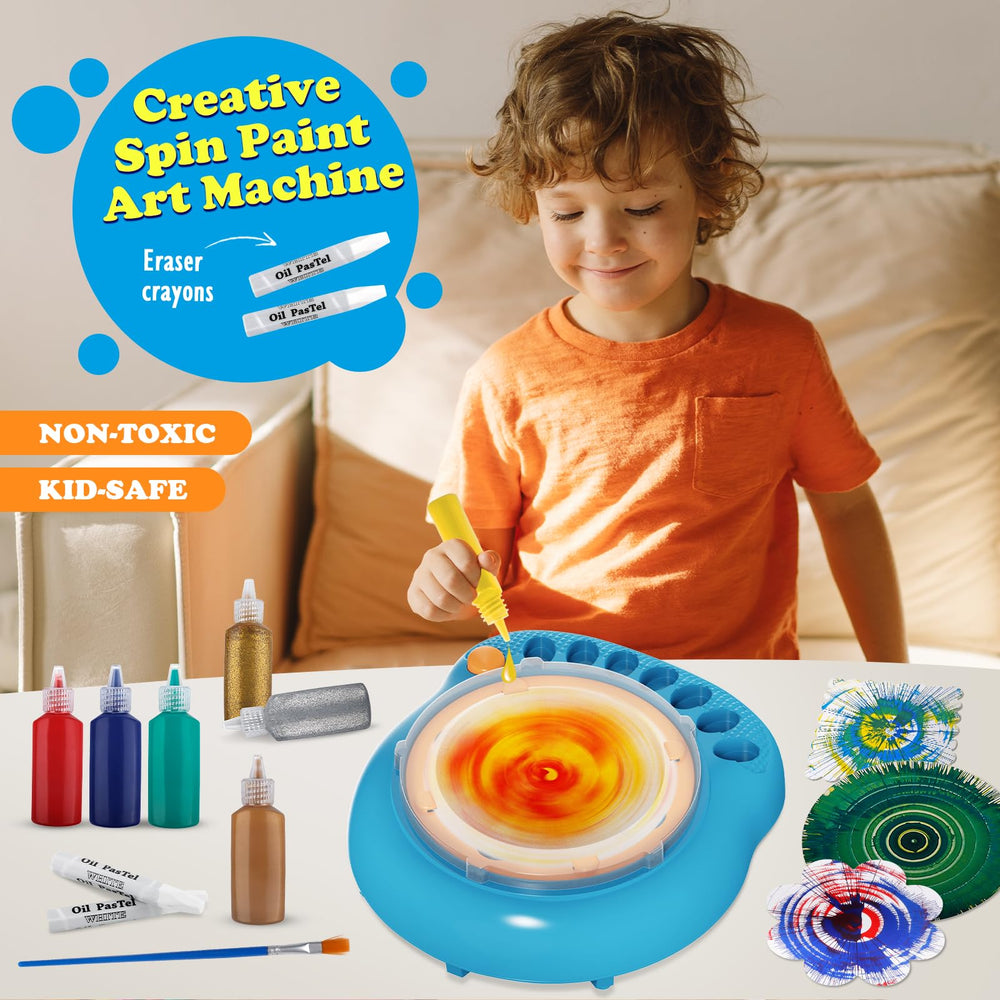 TingingYuli paint spin art in action highlights dynamic color play for kids.