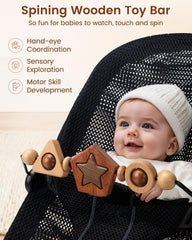 TinlyFinly clips securely attach the toy bar to Baby Bjorn bouncers