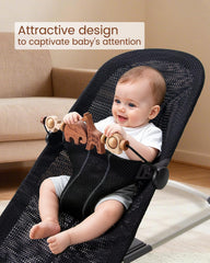 Solid wood animals in bright colors stimulate curiosity during playtime