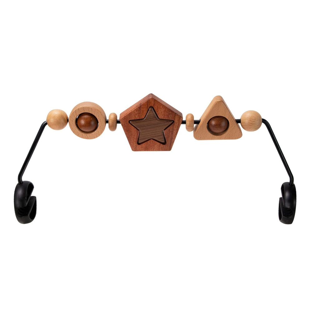 TinlyFinly baby bouncer toy bar with wooden geometric shapes for visual and tactile engagement