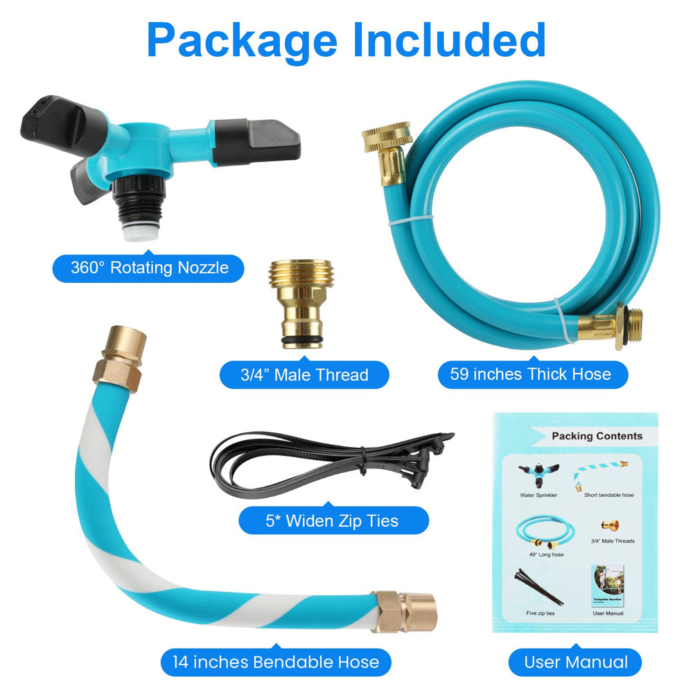 TINPOO zip ties secure the sprinkler to trampoline poles safely