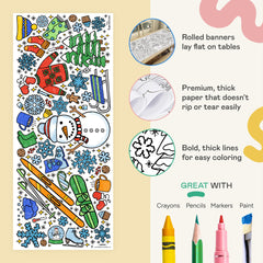 Tiny Expressions winter coloring poster shown on wall as festive decor and color activity