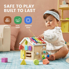 Tiny Land 9-in-1 cube bead maze side boosts hand-eye coordination.