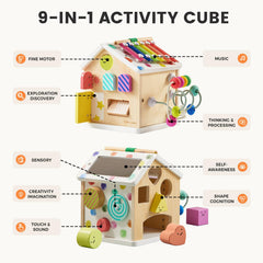 Tiny Land 9-in-1 cube shape sorter side supports problem-solving.