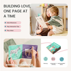 Tiny Land animals board book introduces colors and animals with tactile, interactive pages.