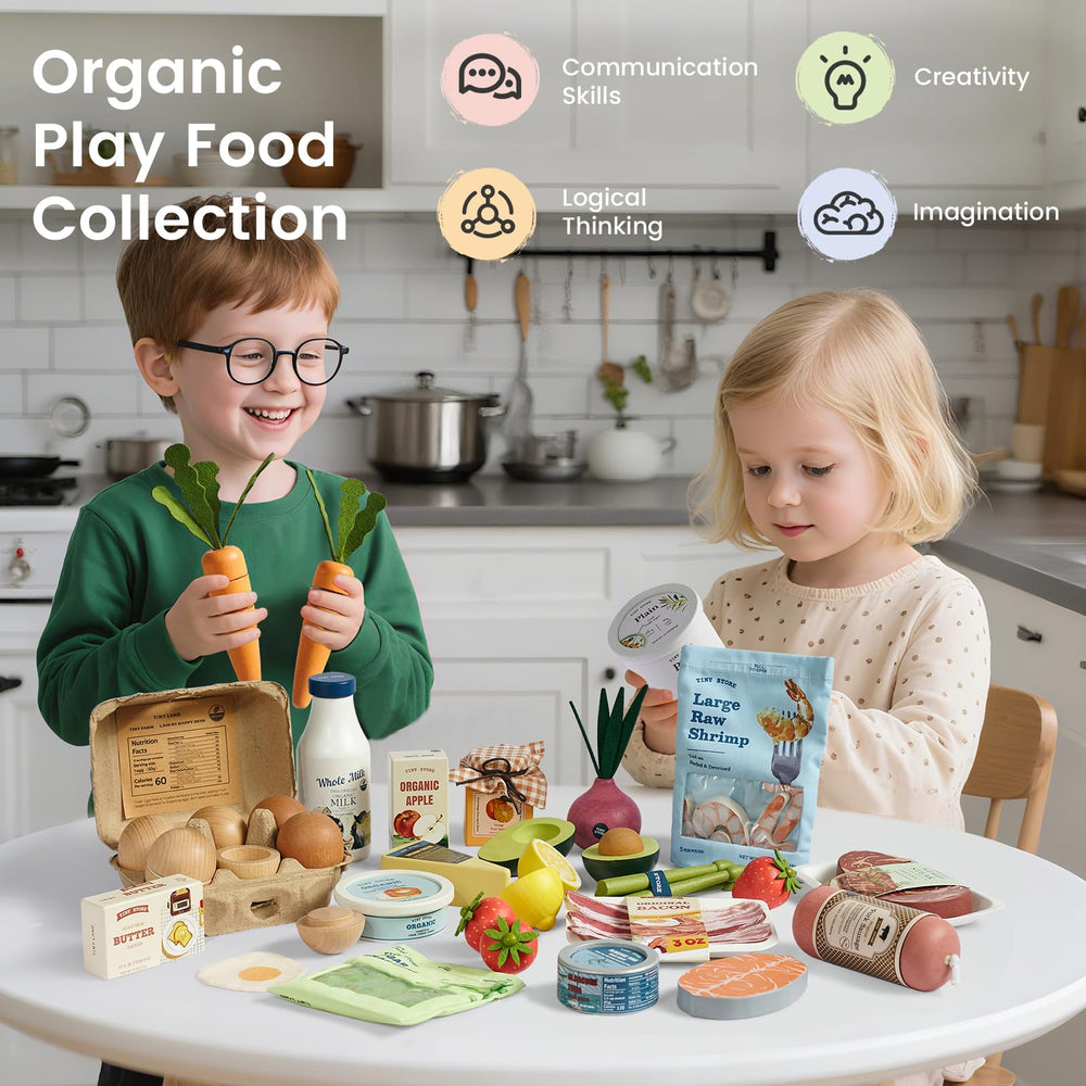 Tiny Land juice carton—durable wooden pretend drink for cafe role play.