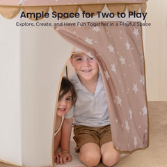 Tiny Land Khaki Castle Tent back panel adds stylish touch to room.