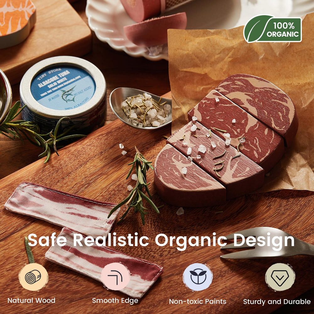 Tiny Land Organic Play Food Set bacon promotes realistic packaging exploration and pretend meal prep