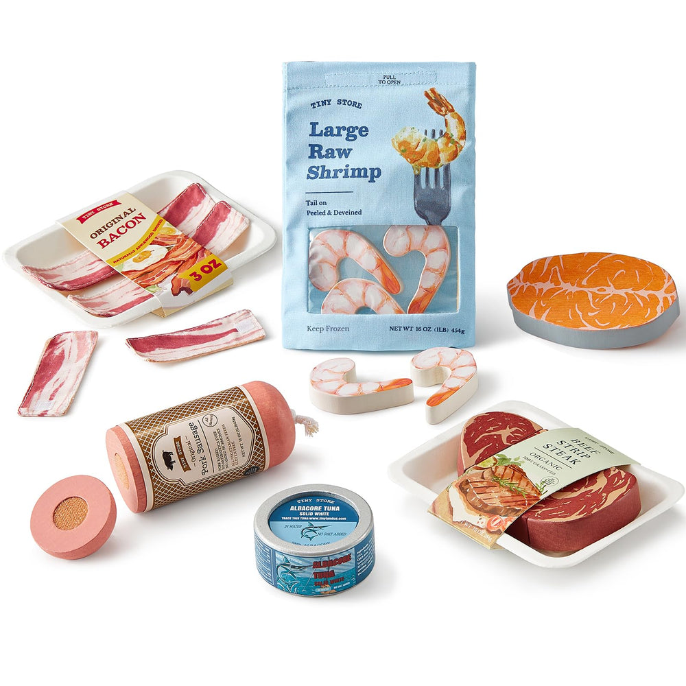 Tiny Land Organic Play Food Set shrimp in paper tray boosts pretend grocery play and protein recognition