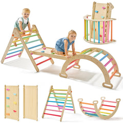 Tiny Land Pikler triangle set assembly shows sturdy wooden frame for safe play