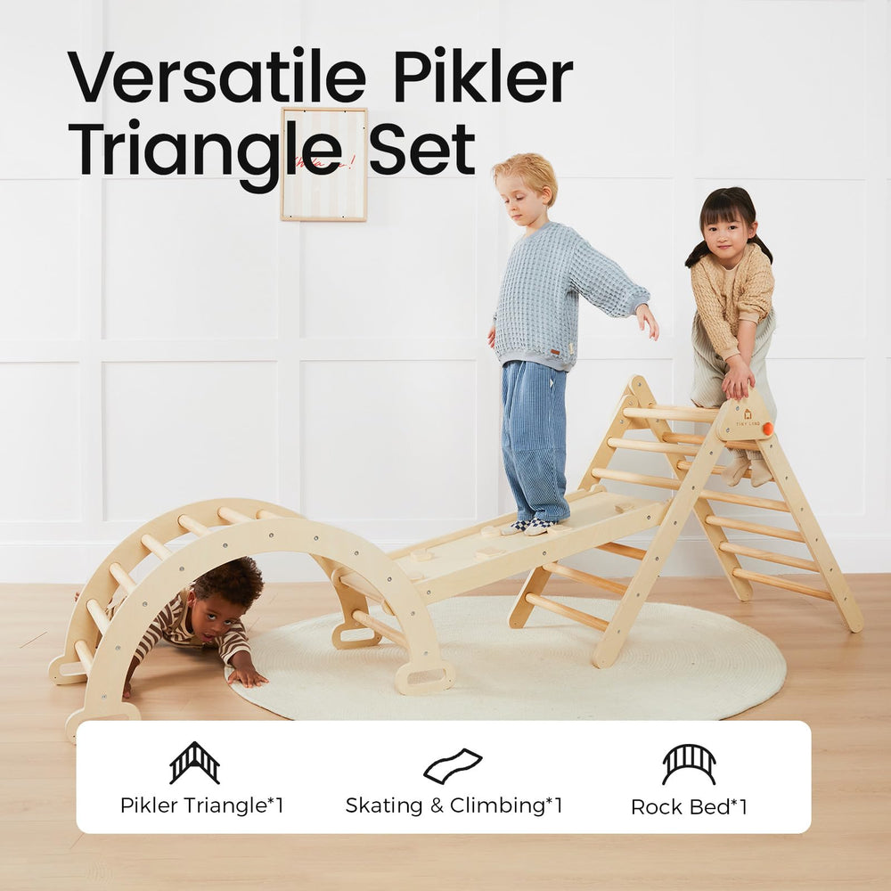 Tiny Land Pikler triangle set folded for compact storage.