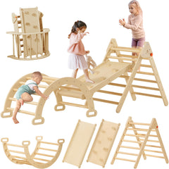 Tiny Land Pikler triangle set in natural wood, safe toddler climbing.