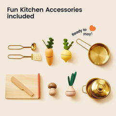 Tiny Land frying pans on stove for pretend meals
