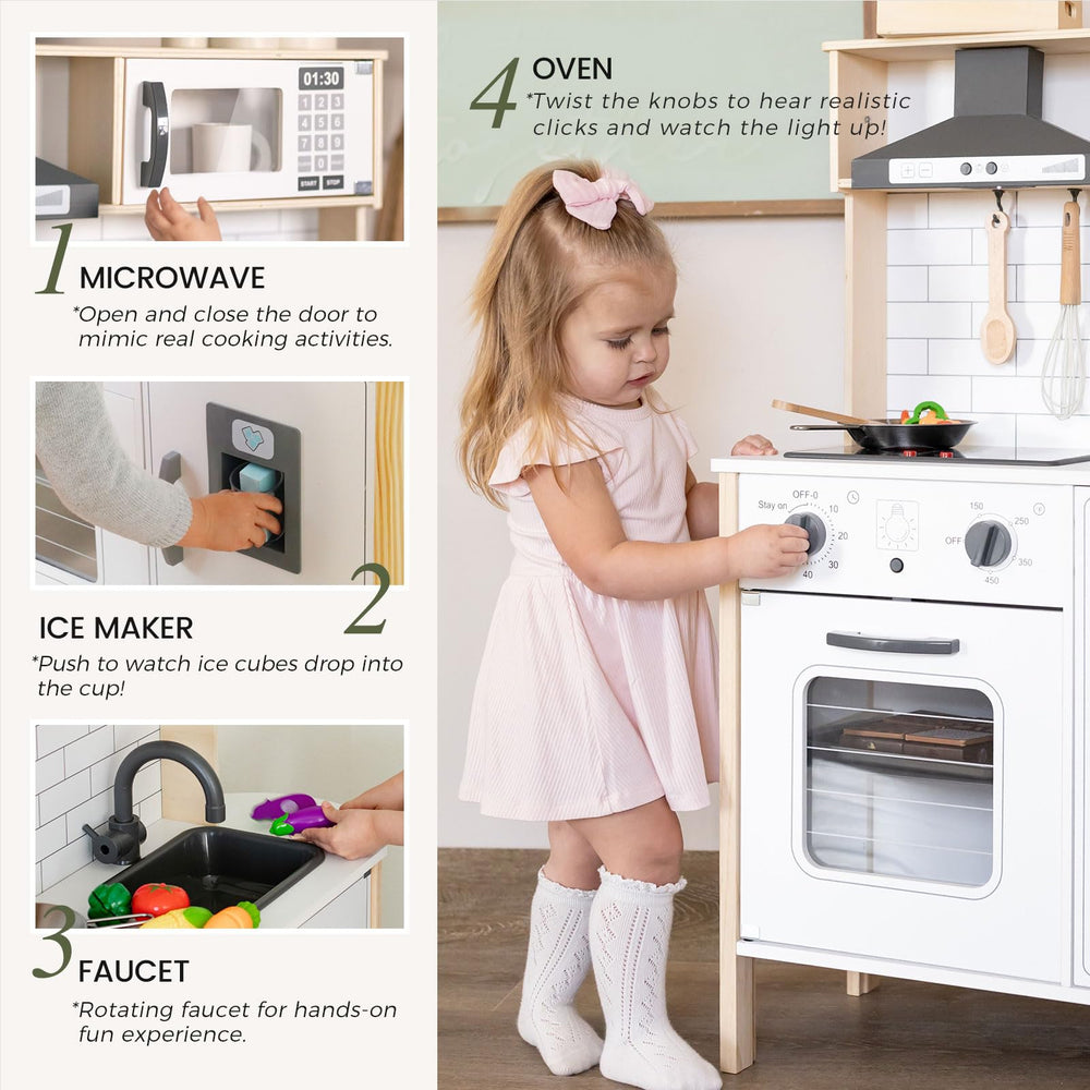 Tiny Land play kitchen removable sink enables hands-on washing during play.