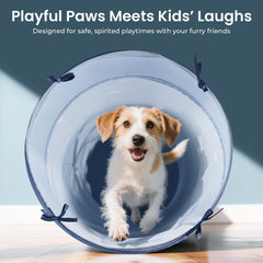 Tiny Land blue tunnel invites kids to crawl, hide, and explore safely.