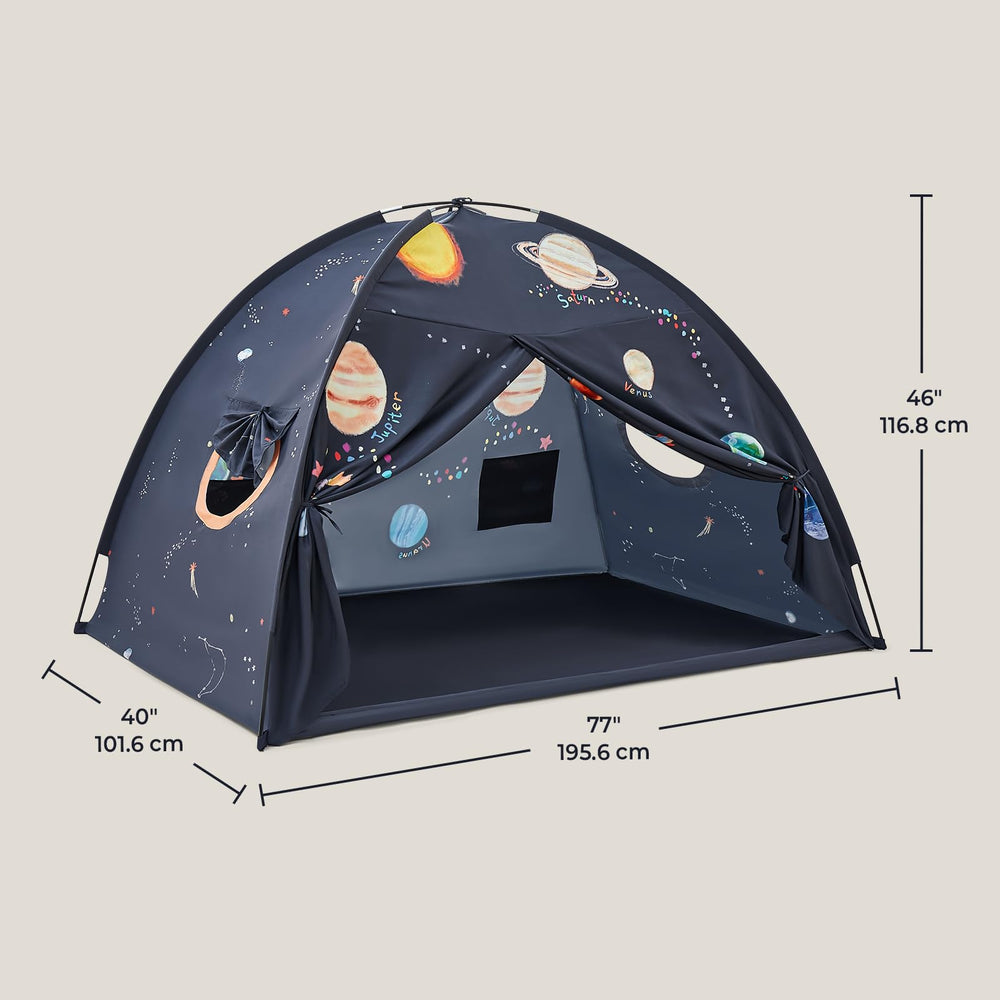 Machine washable breathable fabric of Tiny Land Space Galaxy Bed Tent simplifies cleaning.