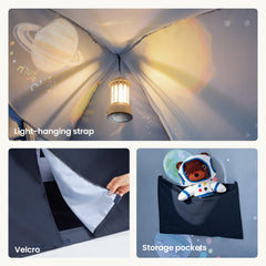 Spacious interior for 1-4 kids inside the Tiny Land Space Galaxy Bed Tent.