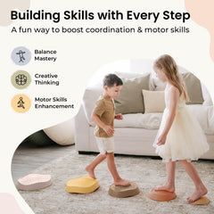 Tiny Land stepping stones image showing a child walking a line to improve balance and coordination.