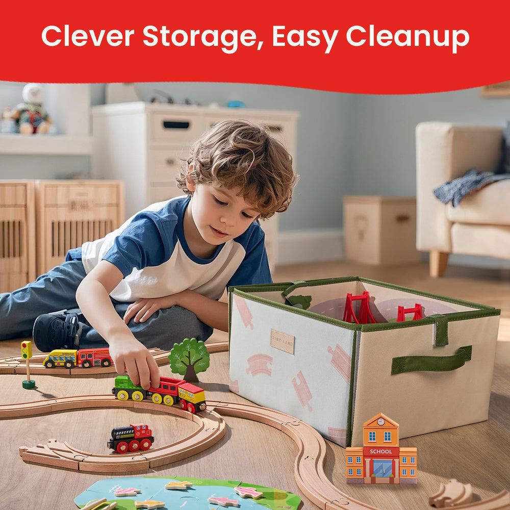 Tiny Land storage box unfolds into a bright city play mat, fueling imaginative storytelling.