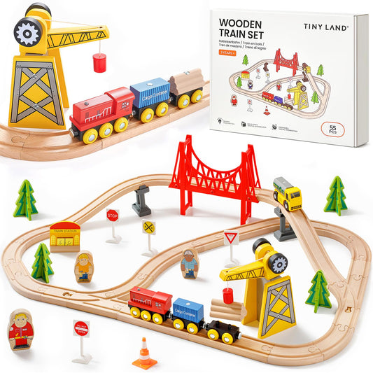 Tiny Land train set 55pcs presents flexible layouts for open-ended play.
