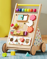Tiny Land wooden baby walker with rainbow frame for early stepping exploration
