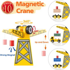 Tiny Land wooden train crane lift demonstrates hands-on cargo movement.