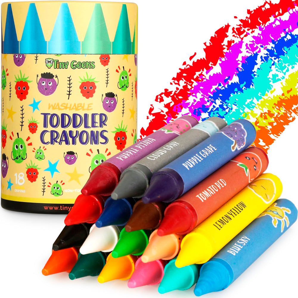 TinyGeeks Jumbo Crayons front view with 18 colors for vibrant creativity