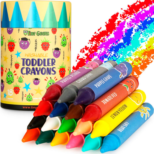 TinyGeeks Jumbo Crayons front view with 18 colors for vibrant creativity