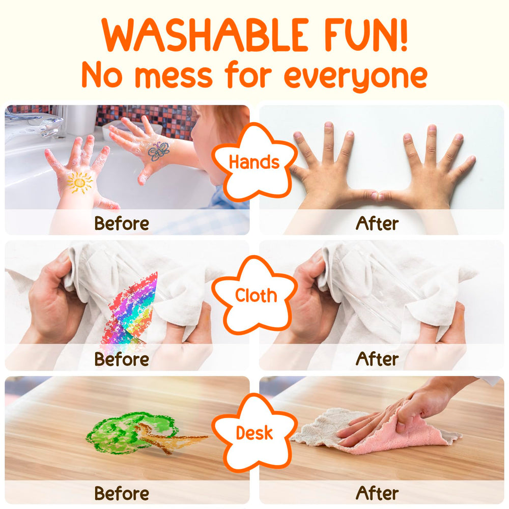 TinyGeeks washable crayons wash off skin and fabrics easily