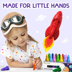 TinyGeeks rocket crayons easy-grip design for small hands.
