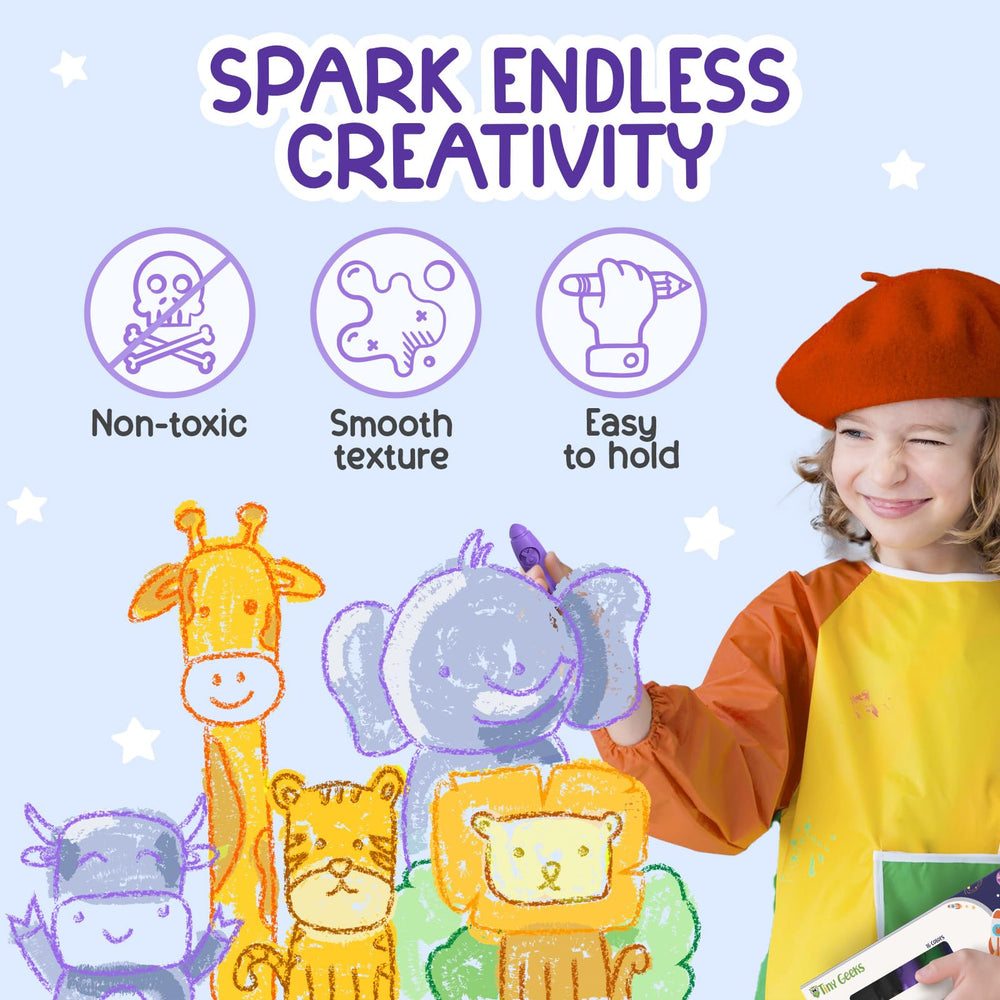 TinyGeeks rocket crayons wash off skin and fabrics easily.