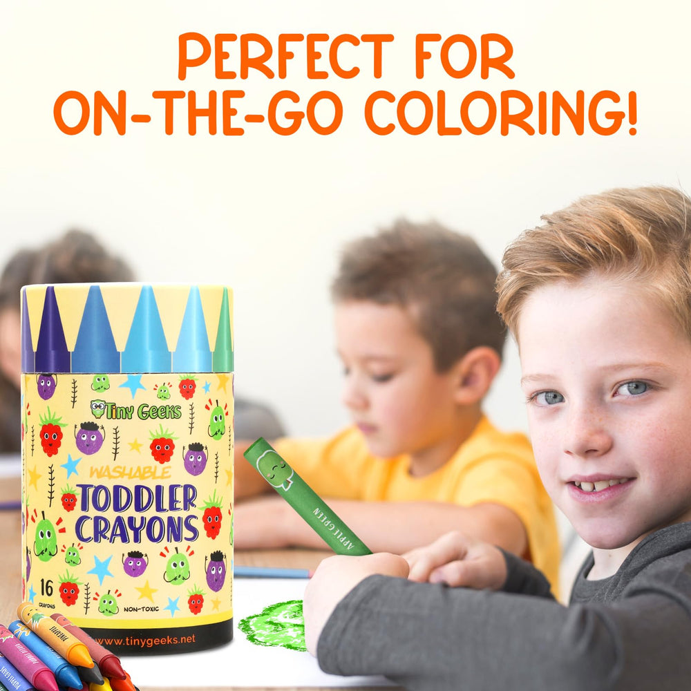 TinyGeeks travel container keeps crayons organized for busy families.