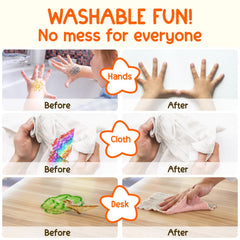TinyGeeks washable crayons rinse clean from skin, fabrics, and walls.