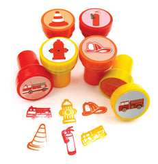 TINYMILLS preinked firetrucks stampers closeup, ready for mess-free art projects.