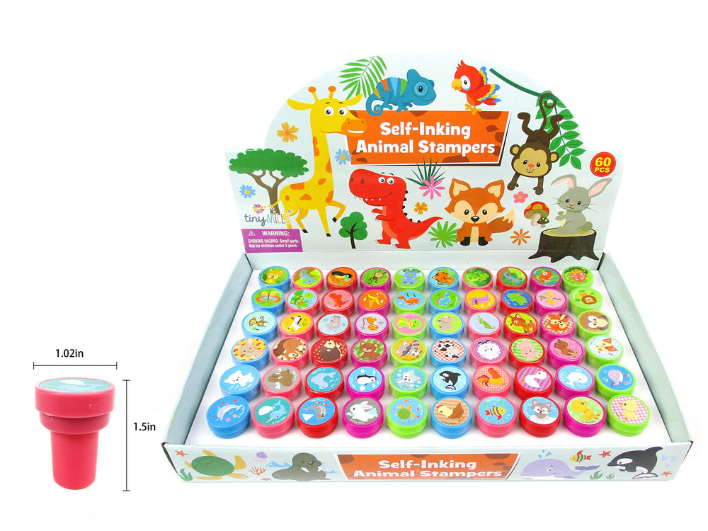 Tinymills pre-inked animal stamps ready to use for classroom activities.