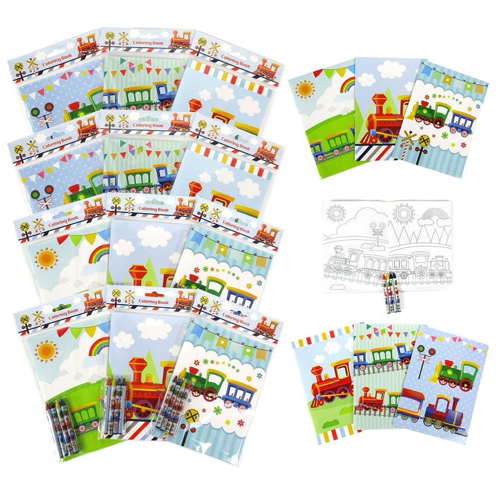TINYMILLS Train coloring book set packaging, ready for quick gifting and party favors.