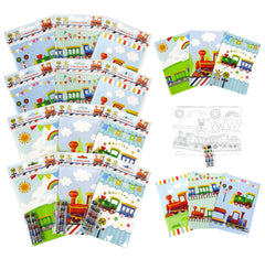 TINYMILLS Train coloring book set packaging, ready for quick gifting and party favors.
