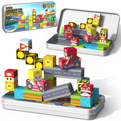 Tinytrek 35 PCS mini magnetic tiles travel box showcasing portable STEM setup for travel learning.
