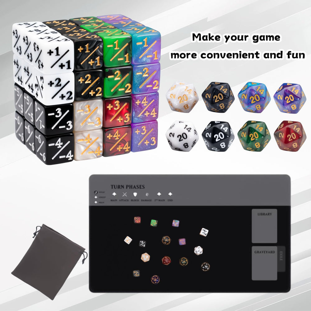 Tinzum dice sizes include 16mm counters and 20mm D20.